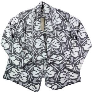 Joan Vass NWT Women's XL Gray/White Open Front Soft Cozy Sweater